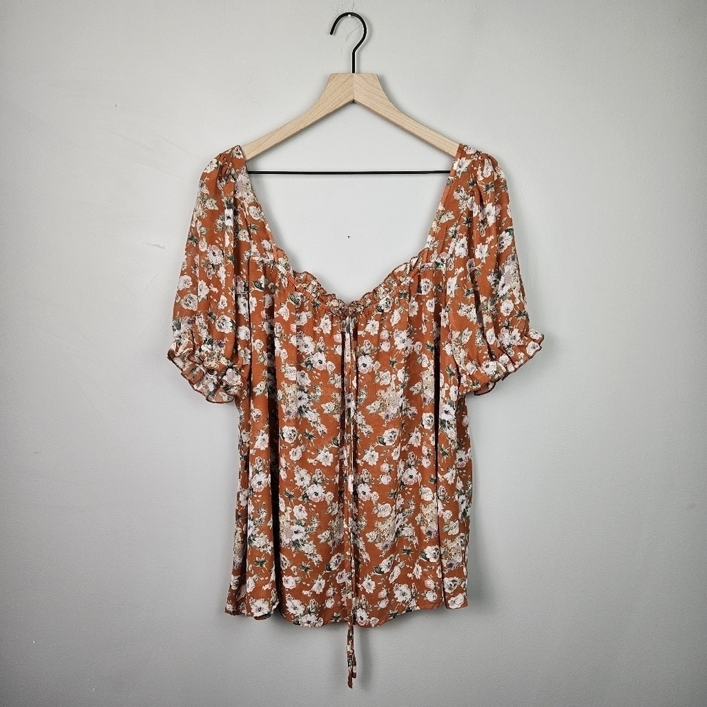 Shein Orange Floral Blouse 2XL